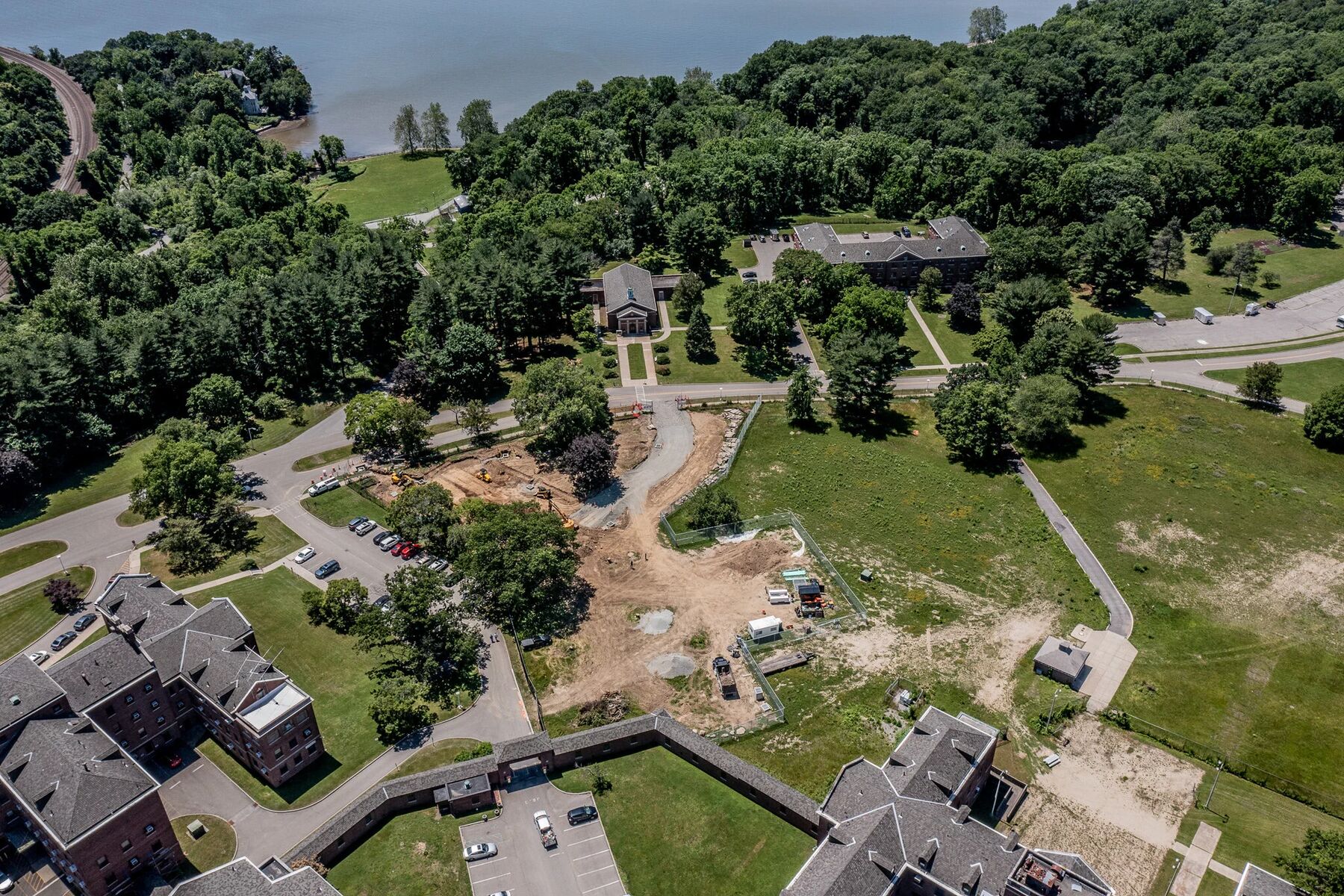 Aerial view of the Montrose VA campus showing maintained grounds and drives