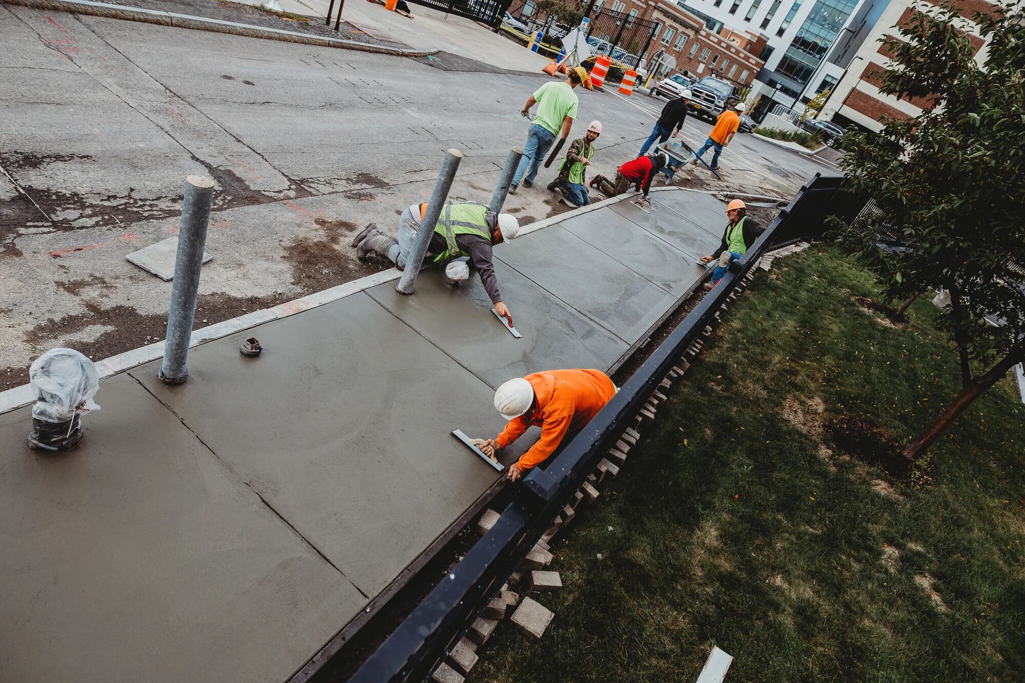 A finished concrete walkway section at the Syracuse VA campus